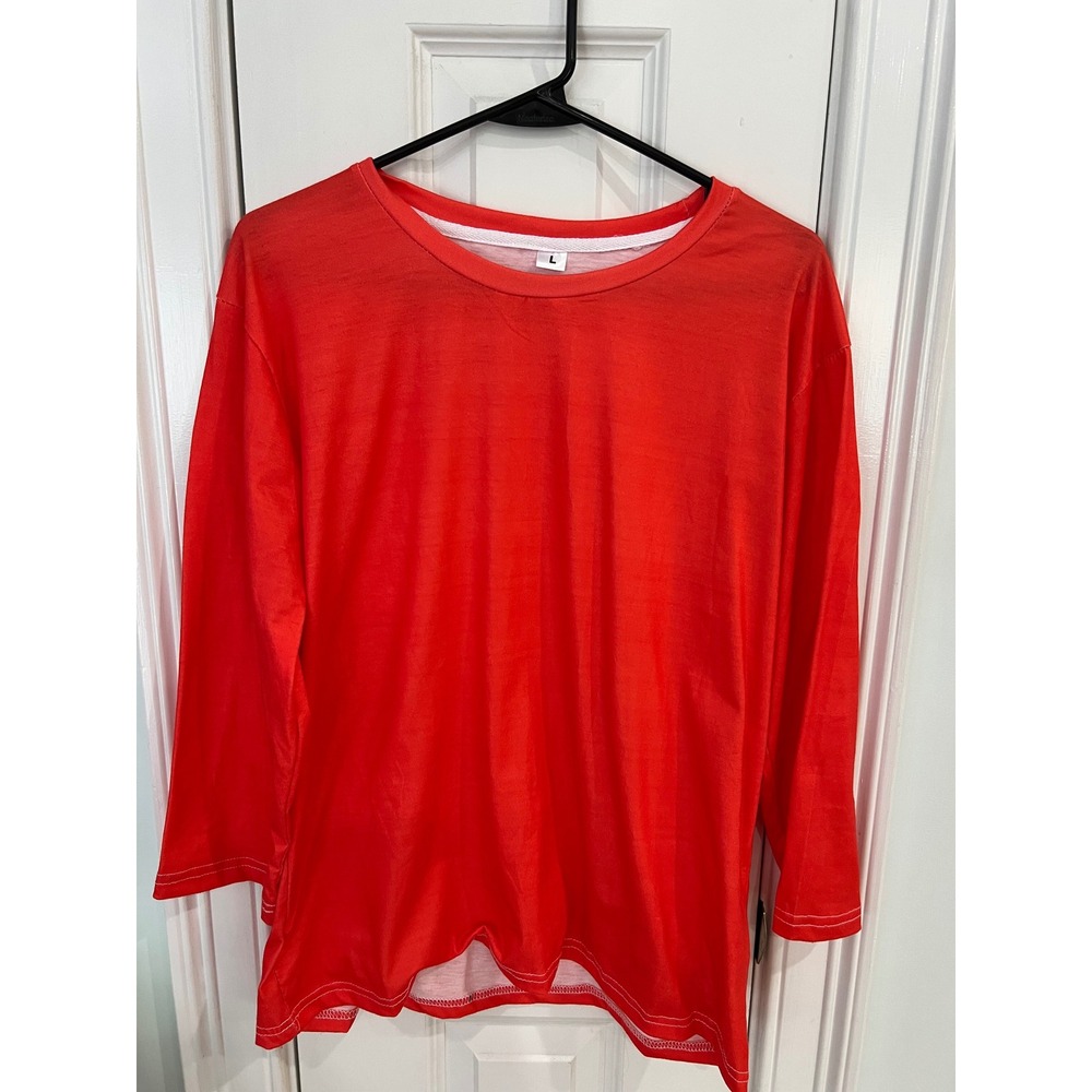 Unbranded Womens Red Long Sleeve Crewneck Top Contrast Stitching Size Large